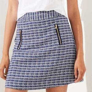 LOFT Womens Tweed Mini Skirt Gold Zipper Accents Blue White‎ Size 4